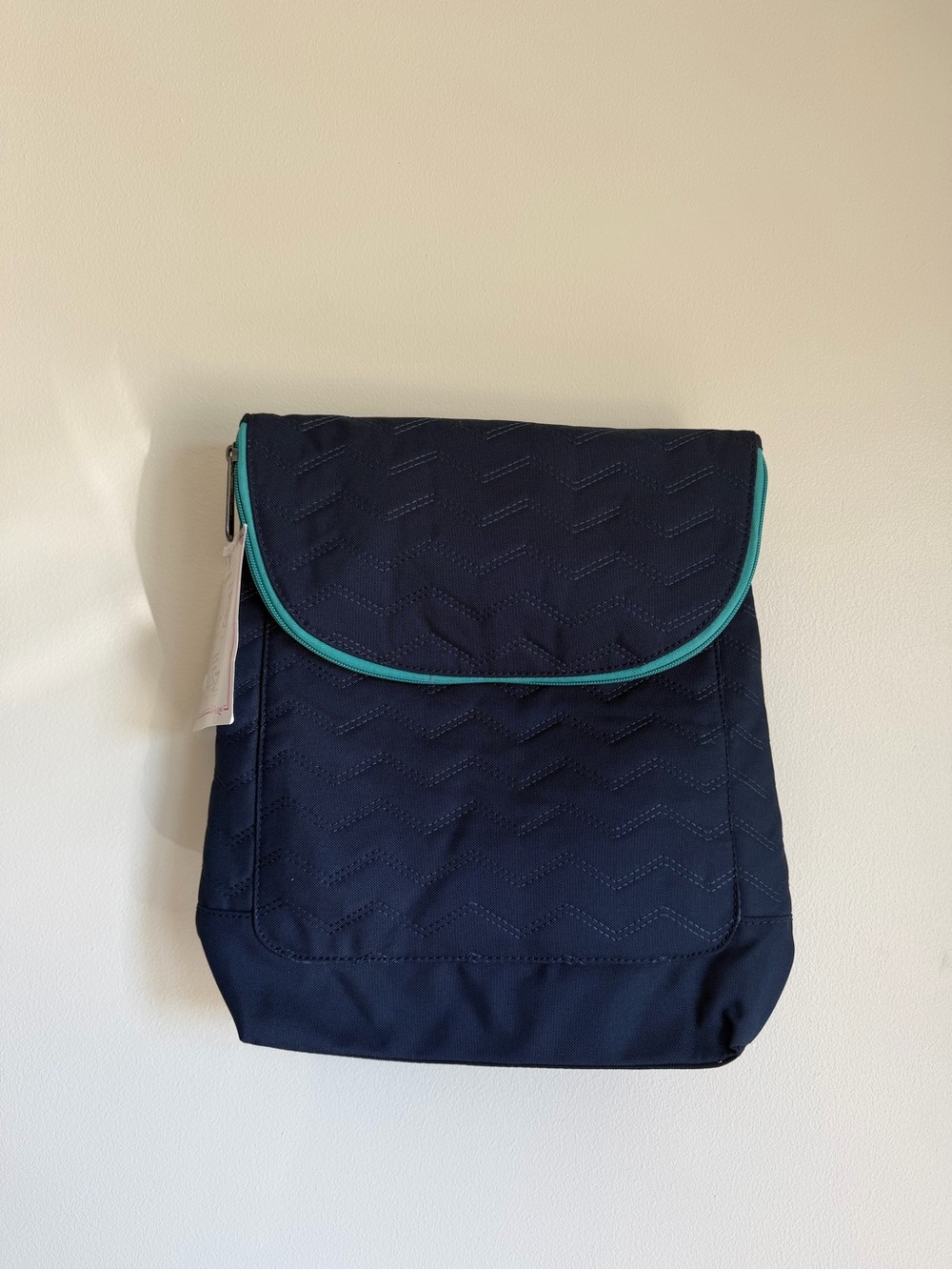 Thirty-One NWT "Vary You" Backpack Purse Navy and Teal Chevron